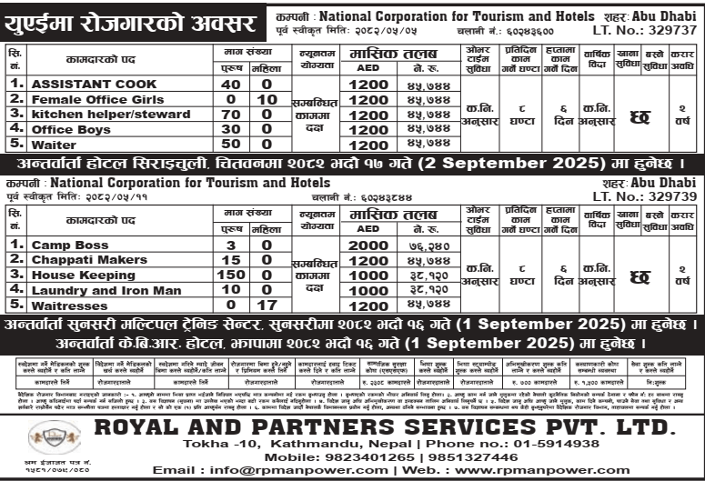 Job at National Corporation for Tourism and Hotels Abu Dhabi